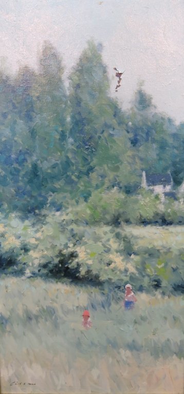 ANDRE GISSON OIL ON CANVAS OF CHILDREN IN A FIELD (1 of 4)