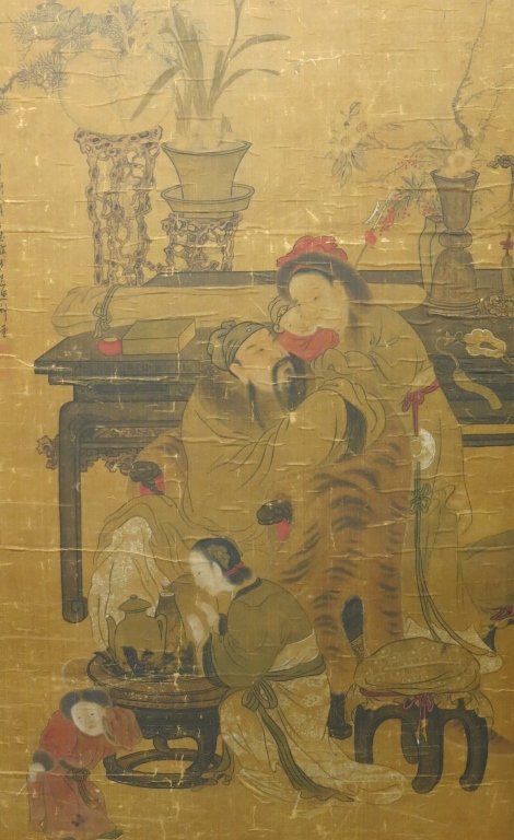 LARGE FRAMED CHINESE PAINTING OF A FAMILY (1 of 5)