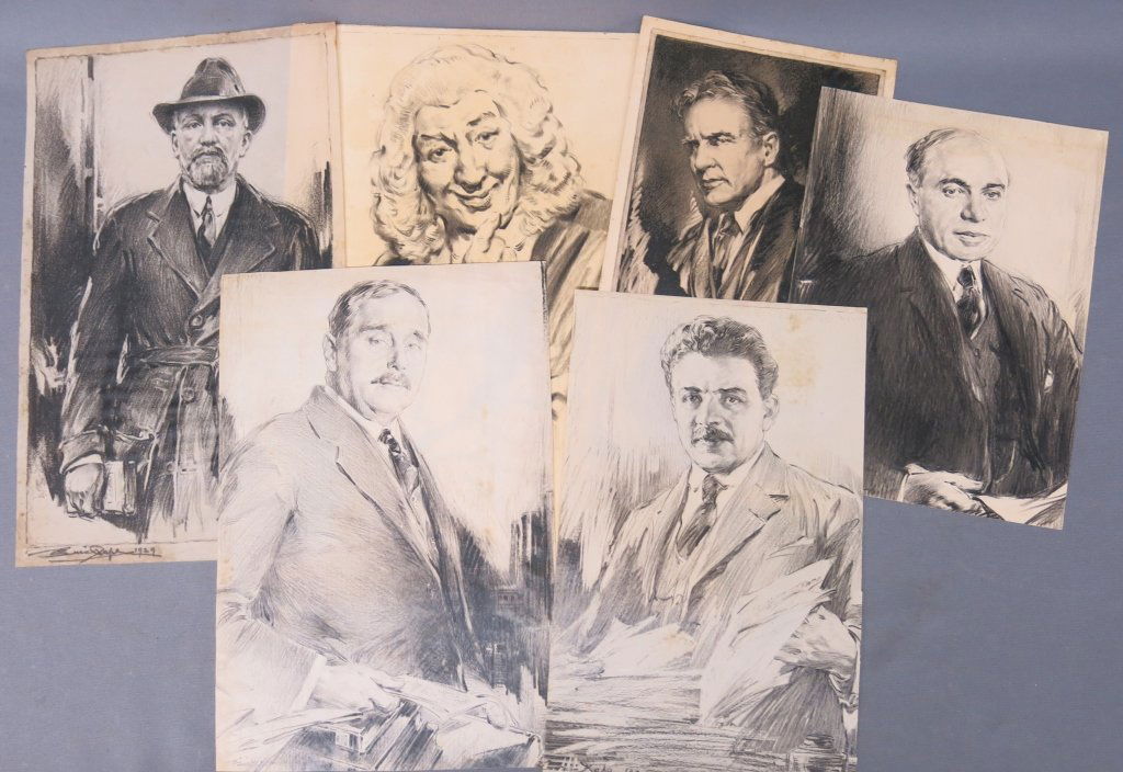 LOT OF ERIC PAPE PORTRAIT SKETCHES OF NOTABLE MEN (1 of 1)