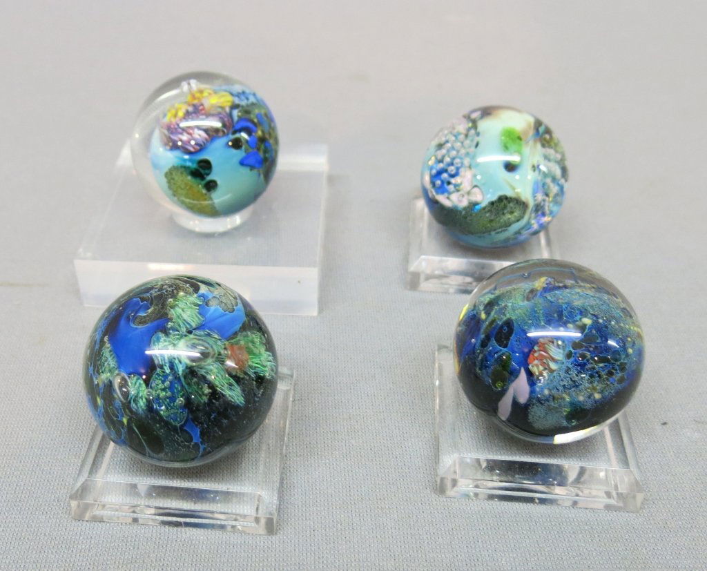 FOUR ART GLASS 'INHABITED PLANETS' BY JOSH SIMPSON (1 of 5)
