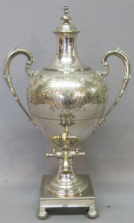 SILVER PLATED HOT WATER URN WITH CHASED DESIGN (1 of 3)
