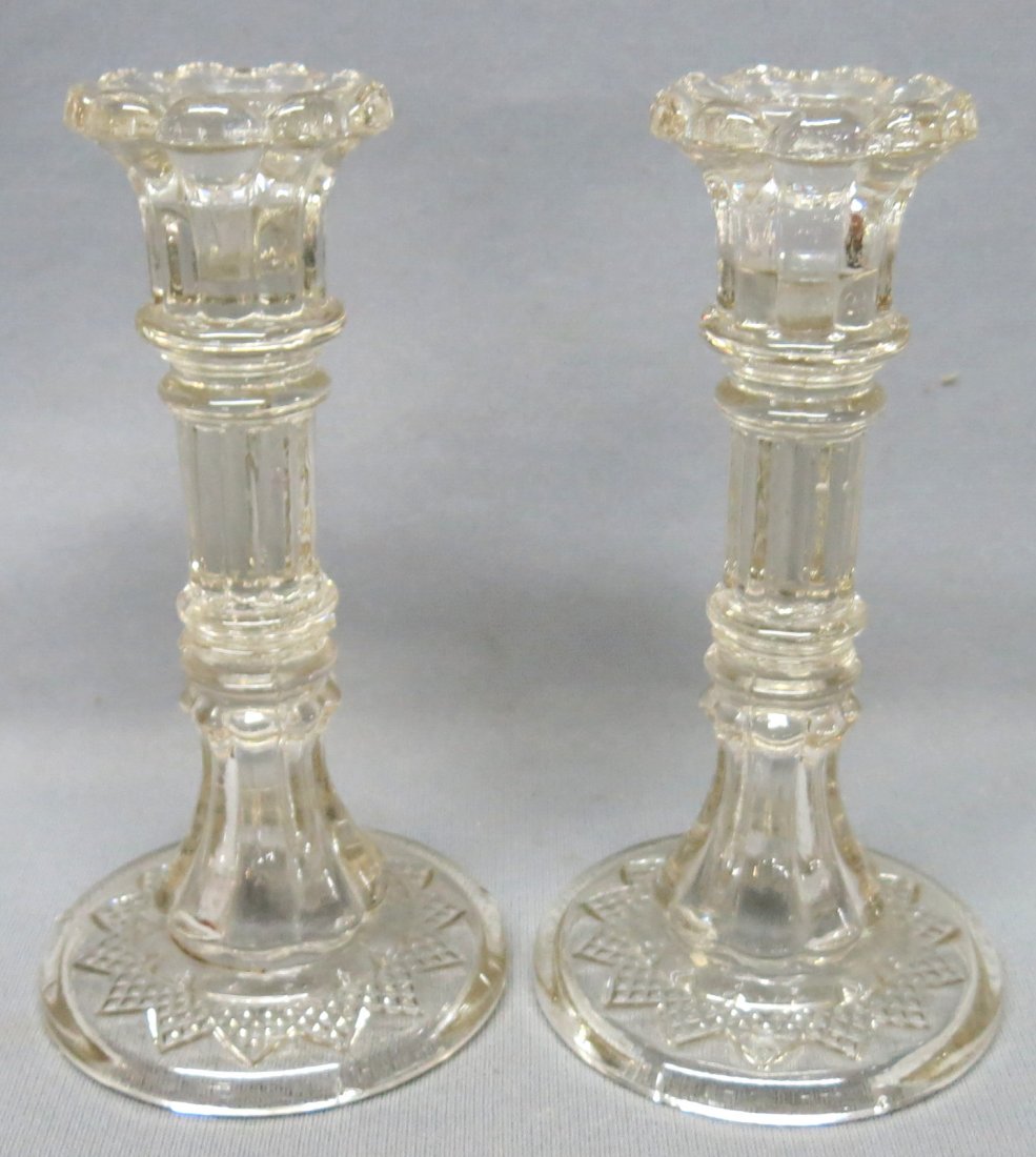 PAIR OF PITTSBURGH TYPE PRESSED GLASS CANDLESTICKS (1 of 1)