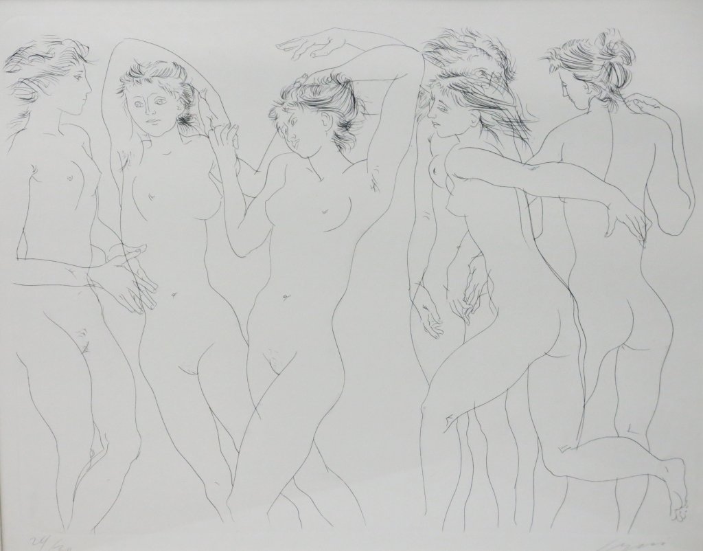 PENCIL SIGNED ETCHING OF SIX MUSES (NUDES) (1 of 3)