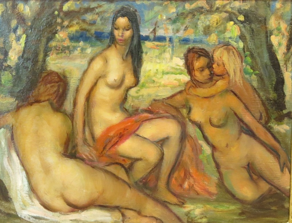 GEORGETTE NIVERT (ATTR.) PAINTING OF BATHING NUDES (1 of 3)