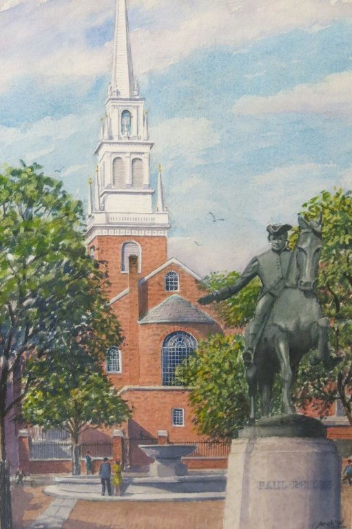 ARCH SWEETMAN WATERCOLOR OF THE OLD NORTH CHURCH (1 of 3)