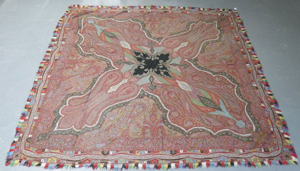 19TH C. SIGNED KASHMIR PAISLEY THROW (1 of 4)