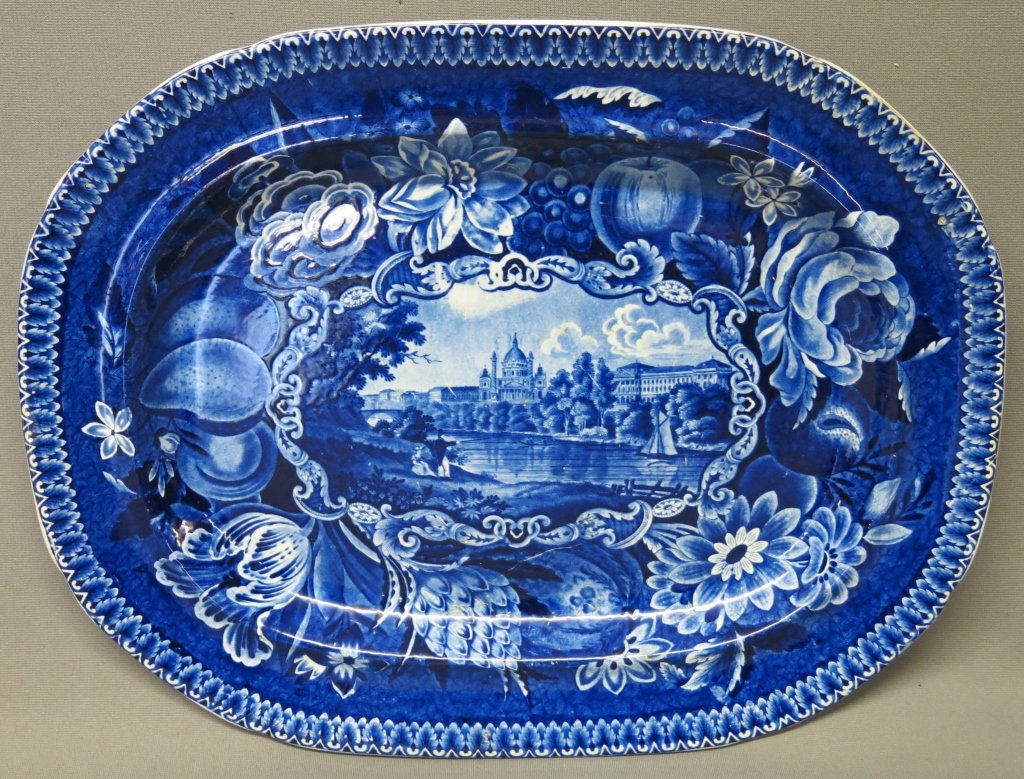 DEEP BLUE STAFFORDSHIRE PLATTER BY HALL'S (1 of 3)