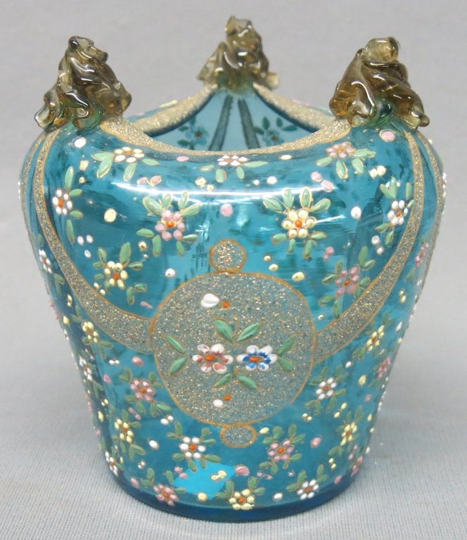 MOSER TYPE ENAMELED THREE POINT ART GLASS VASE (1 of 2)