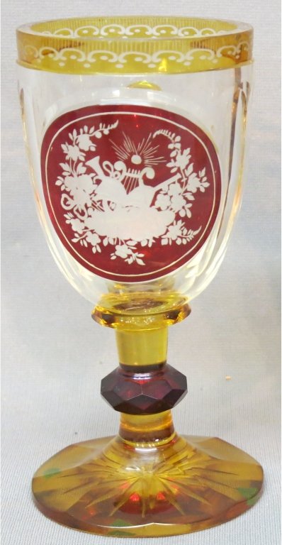 EARLY GERMAN FLASHED AND ETCHED GLASS GOBLET (1 of 1)