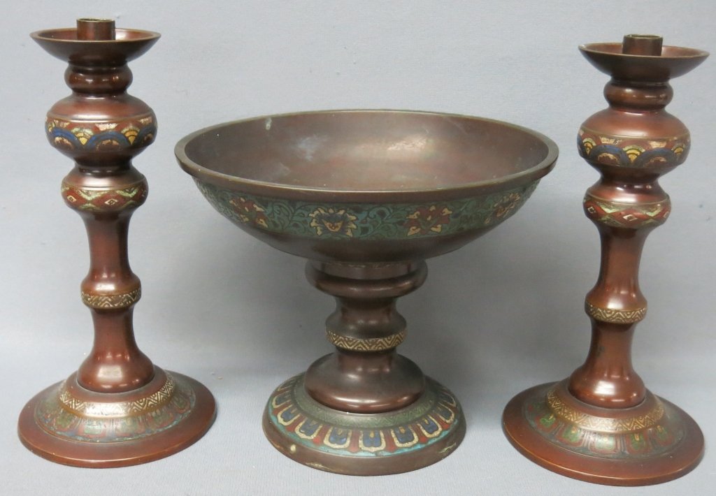 THREE PIECE CHINESE CHAMPLEVE CONSOLE SET (1 of 3)