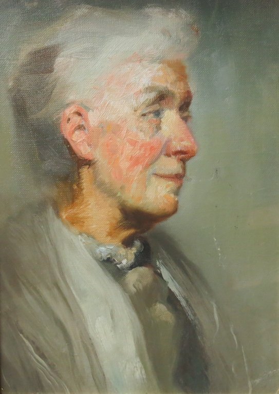 ERIC PAPE OIL PORTRAIT OF A WOMAN: ERIC PAPE OIL PORTRAIT OF A WOMAN ON CANVAS, UNDER GLASS