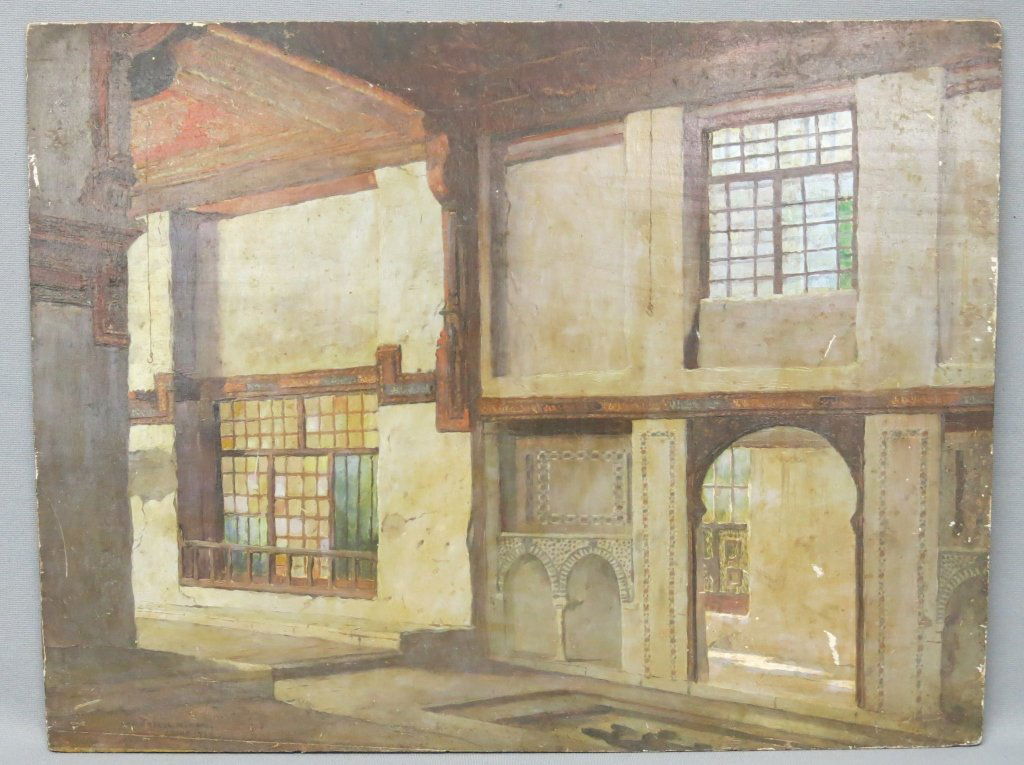 ERIC PAPE OIL ON PANEL ILLUSTRATION: ERIC PAPE OIL ON PANEL ILLUSTRATION UNFRAMED; 17 12" X 22 3/4"