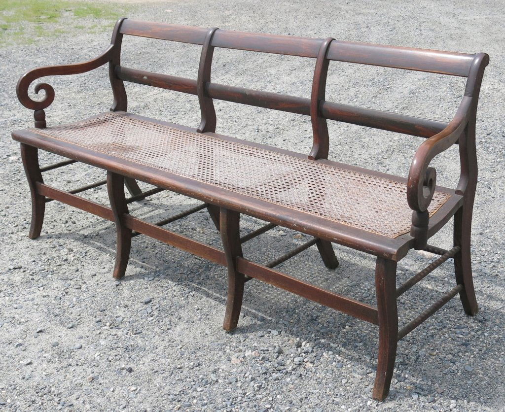 SHERATON CANED SEAT SETTEE WITH SCROLLED ARMS (1 of 2)