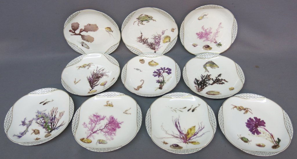 SET OF TEN LIMOGES PLATES WITH AQUATIC DECORATION (1 of 6)