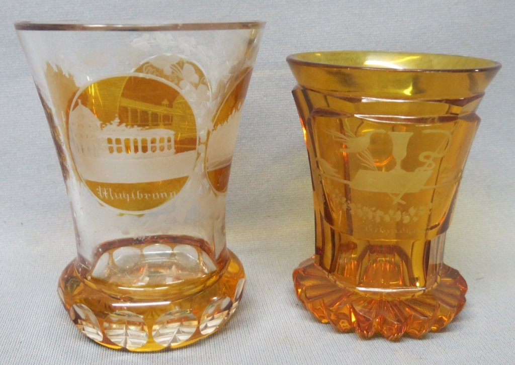 TWO GERMAN ETCHED GLASS BEAKERS (1 of 1)