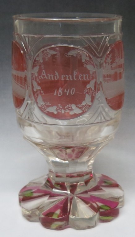 GERMAN CRANBERRY FLASHED AND ETCHED GLASS GOBLET (1 of 1)
