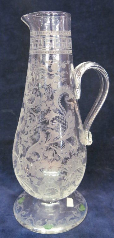 ORNATELY WHEEL ETCHED GLASS CLARET EWER (1 of 3)