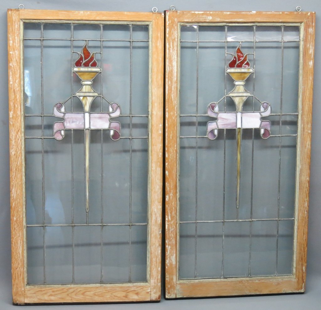 PAIR OF LEADED AND STAINED GLASS WINDOWS (1 of 3)
