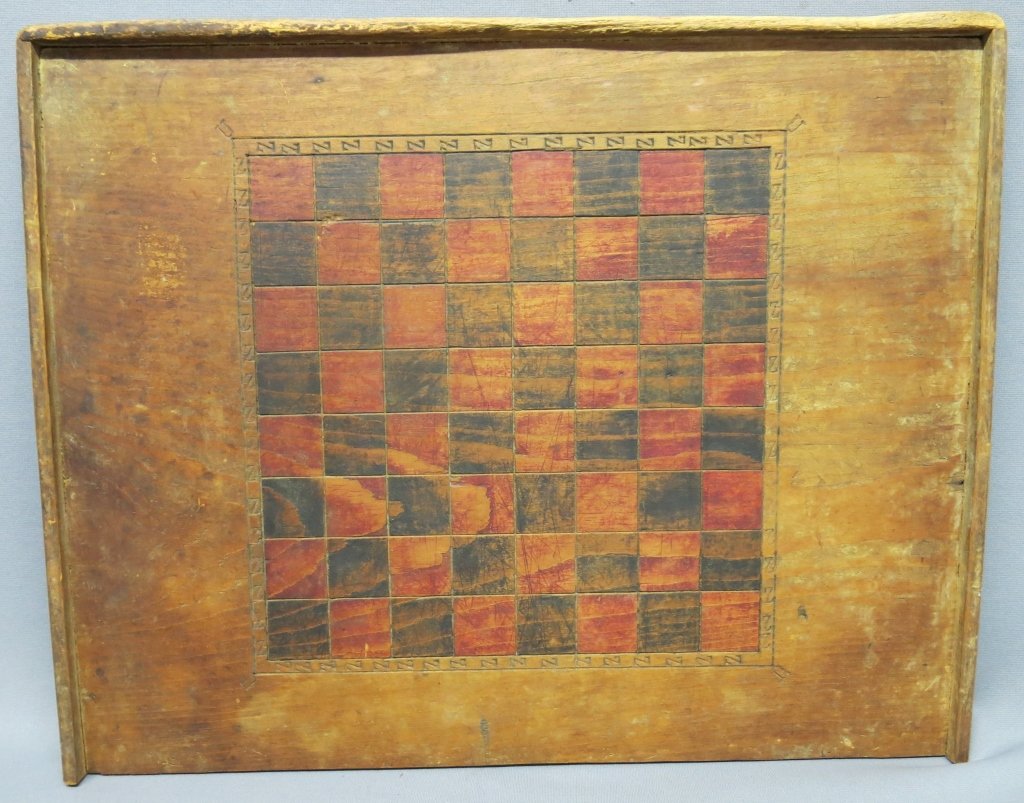 OLD PINE GAMEBOARD WITH RED AND BLACK PAINT (1 of 1)