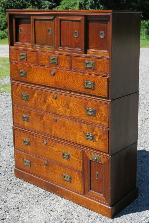 ASIAN TEAK 3-PART CAMPAIGN CHEST, TANSU STYLE (1 of 3)