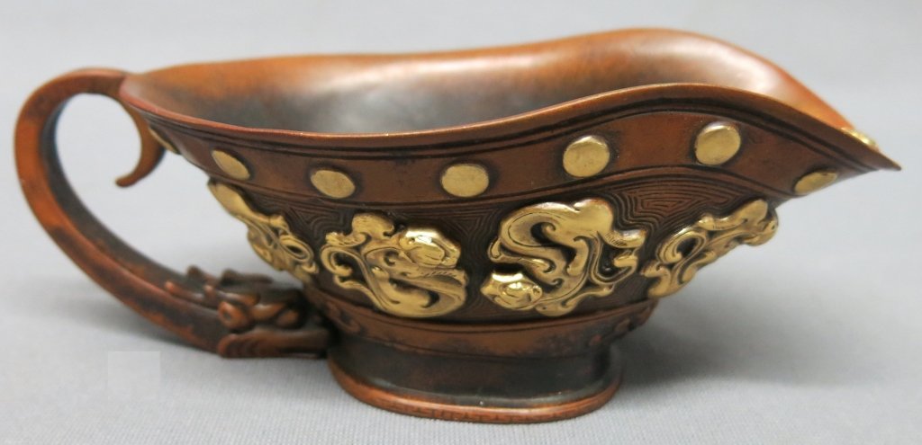 CHINESE BRONZE PITCHER W/ GILT DECORATIONS (1 of 2)