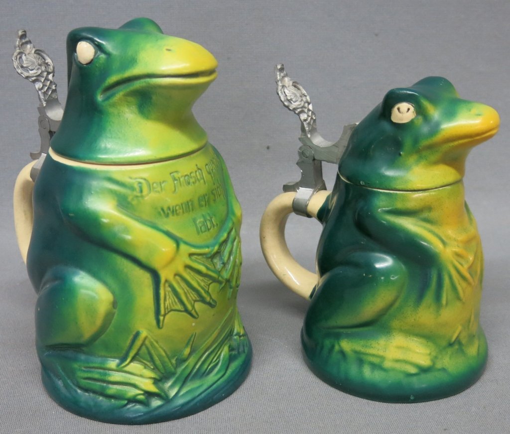 TWO GERMAN FROG CHARACTER STEINS (1 of 3)