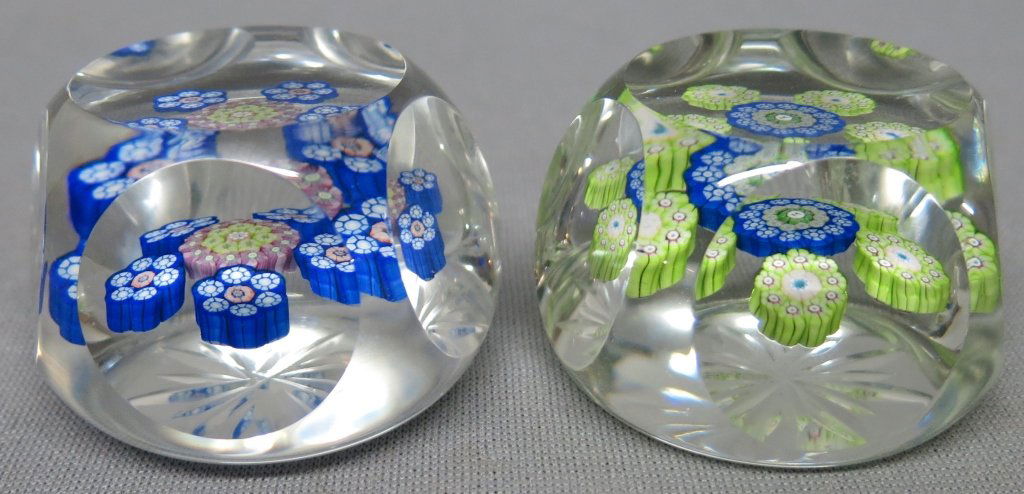 TWO MILLEFIORE CUT FACETED GLASS PAPERWEIGHTS (1 of 2)