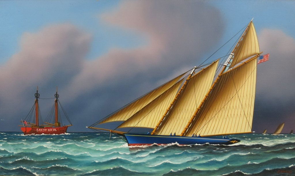 JEROME HOWES PAINTING OF A YACHT AND LIGHTSHIP (1 of 3)