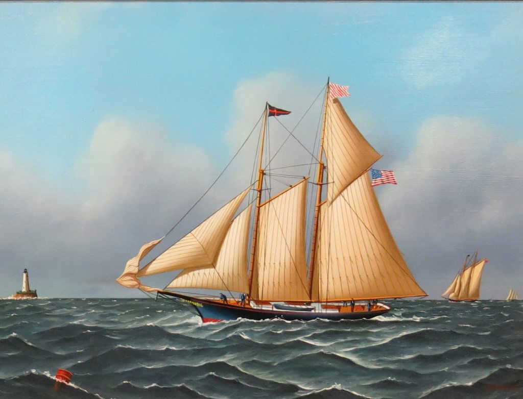 JEROME HOWES PAINTING OF A TWO MASTED SLOOP (1 of 3)