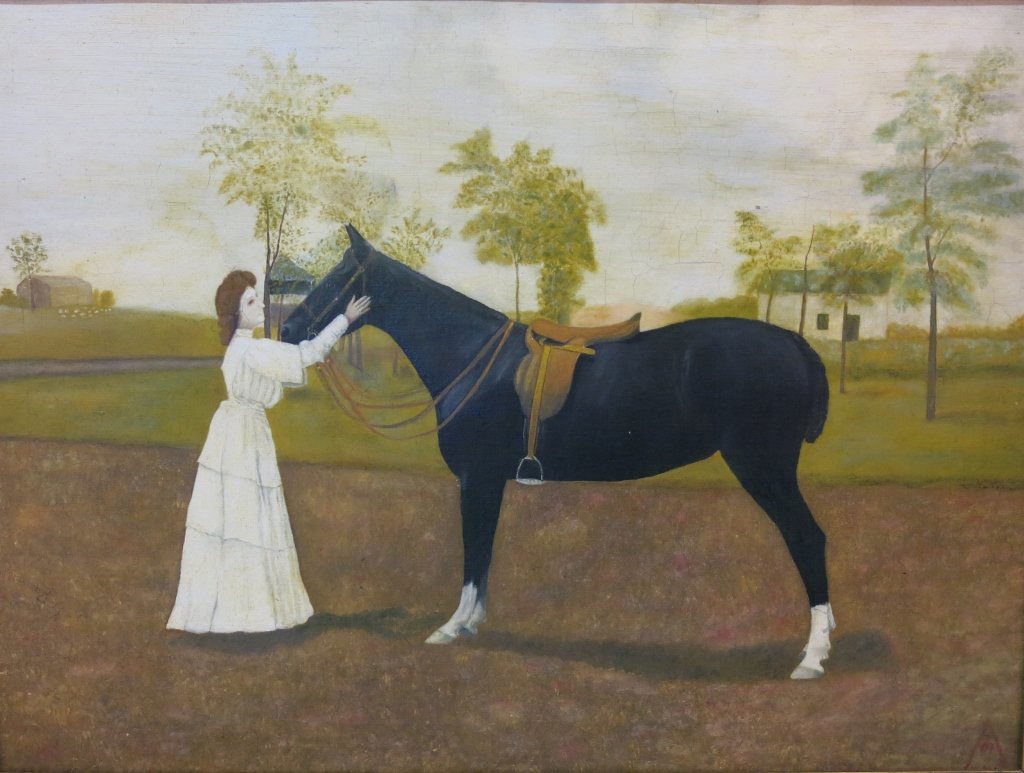 BRITISH SCHOOL OIL PAINTING OF A WOMAN AND HORSE (1 of 4)