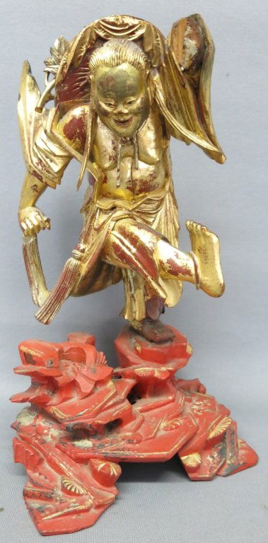 CHINESE CARVED GILT WOOD STATUE OF A DANCING MAN (1 of 4)