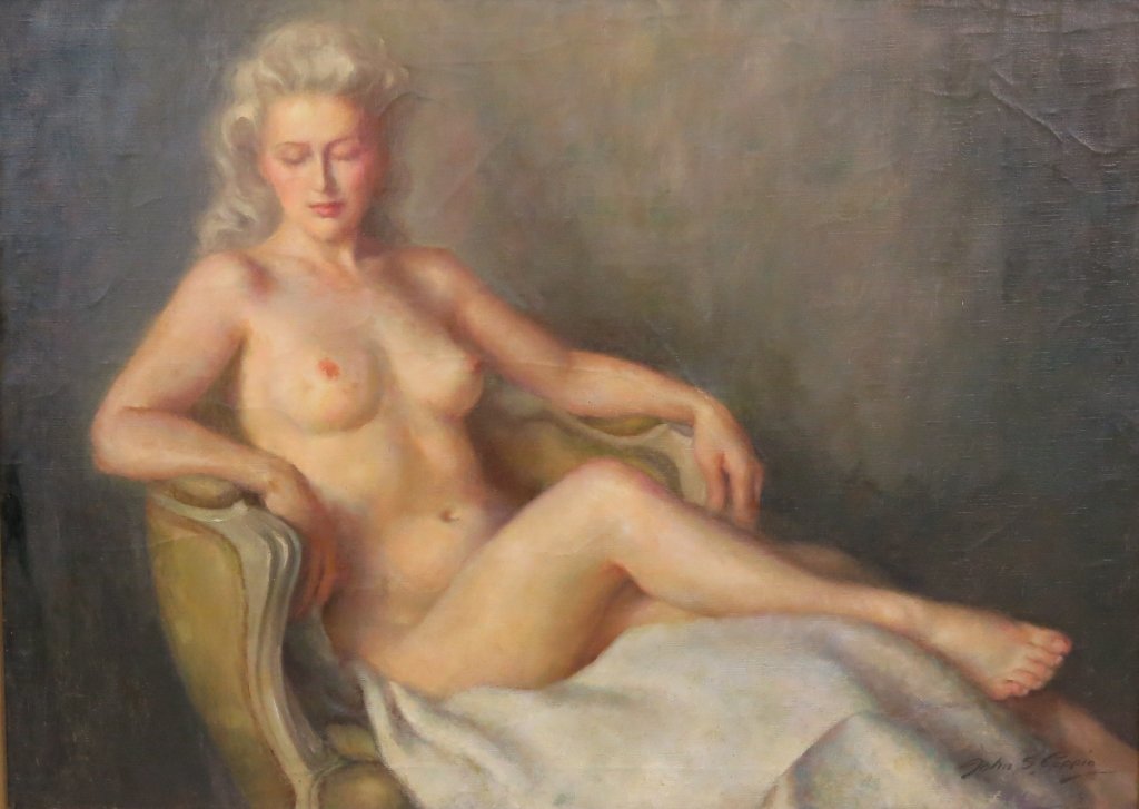 JOHN S. COPPIN PAINTING OF A RECLINING NUDE: OIL ON CANVAS; 26" X 36"; MI 1904-1986