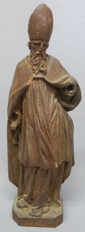 CONTINENTAL CARVED WOOD SANTOS FIGURE OF A BISHOP (1 of 1)