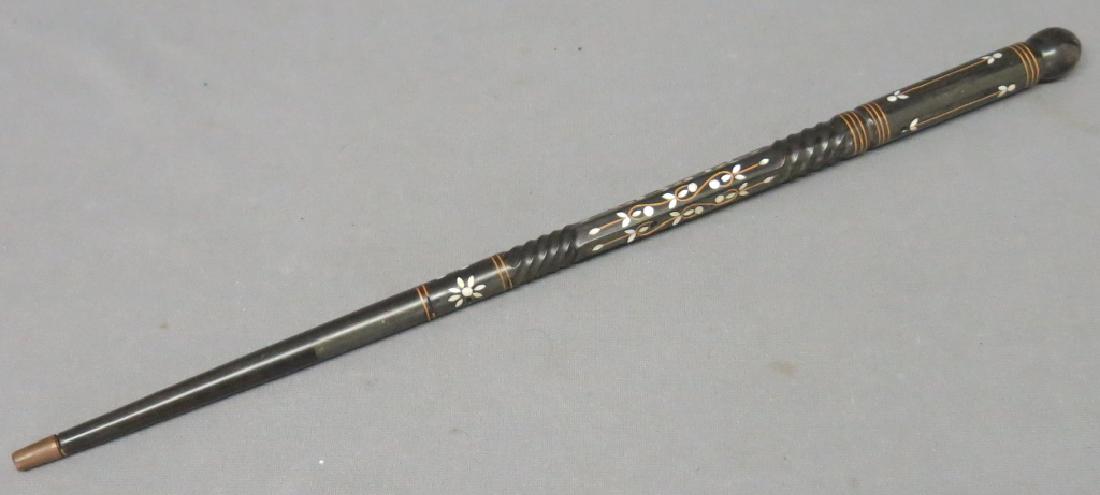 ANTIQUE EBONY SWAGGER STICK: ANTIQUE EBONY SWAGGER STICK WITH MOTHER OF PEARL INLAY; 21" LONG