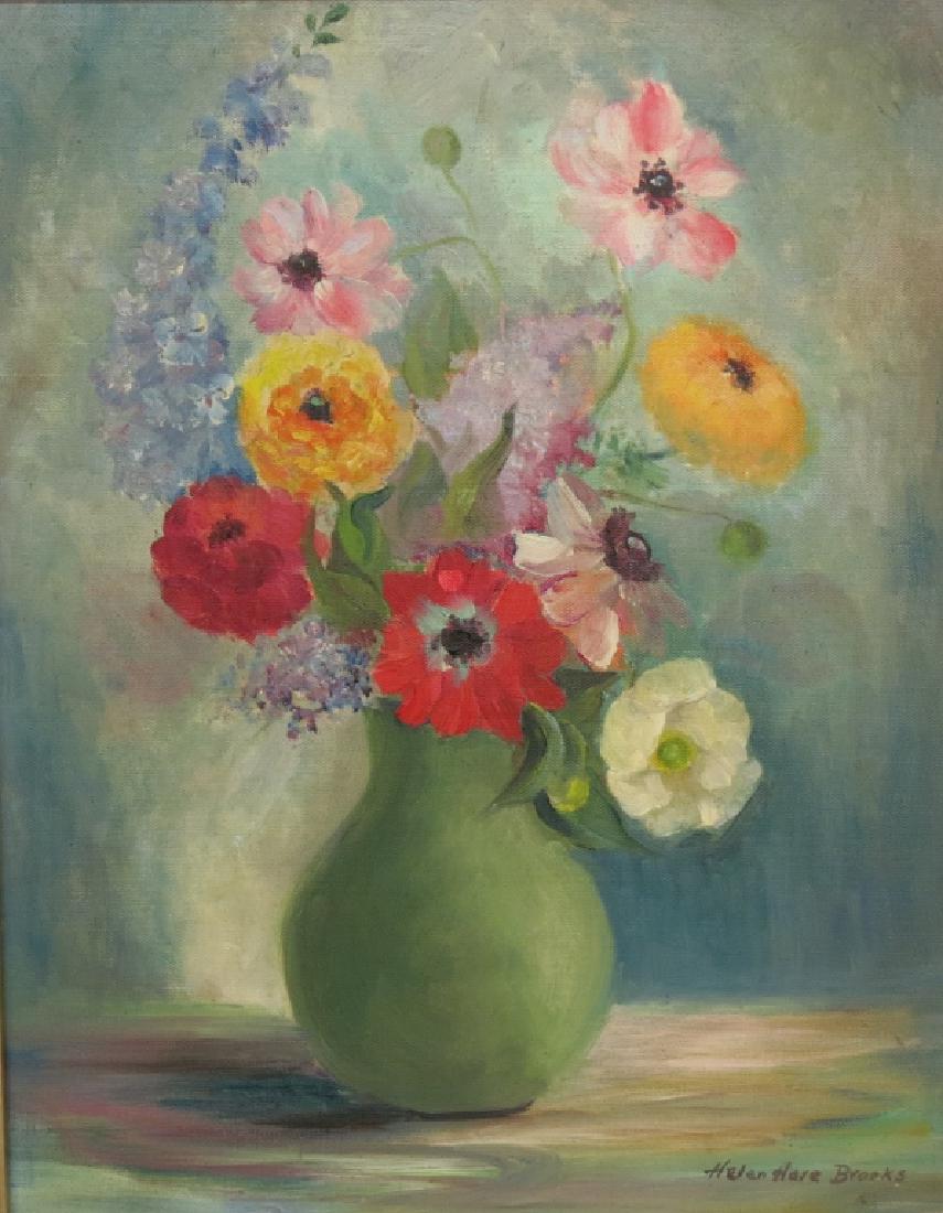 HELEN H. BROOKS OIL STILL LIFE OF FLOWERS (1 of 4)