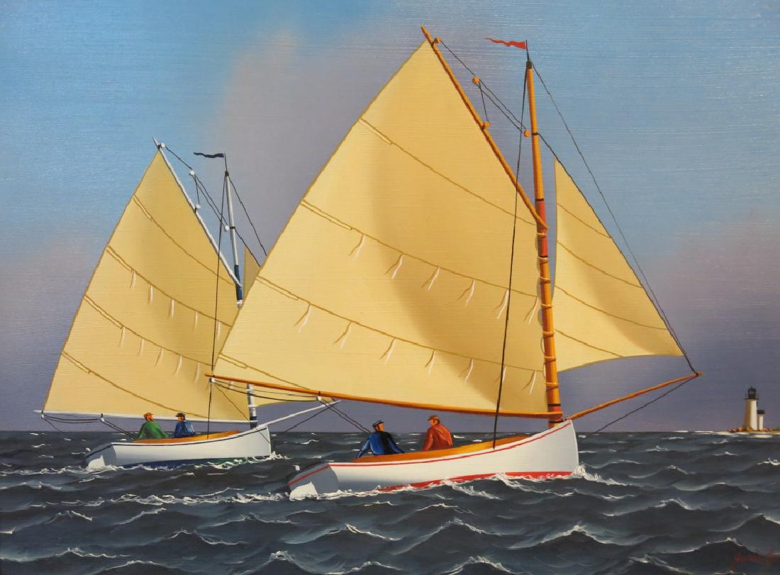 JEROME HOWES PAINTING OF TWO CATBOATS (1 of 3)