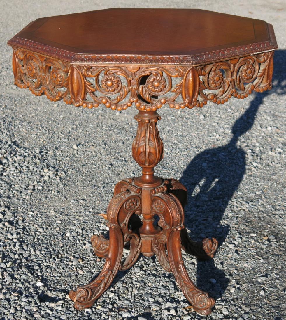 OCTAGONAL TOP CARVED WALNUT LAMP TABLE (1 of 4)