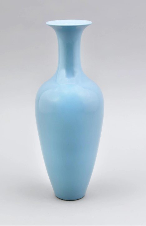 CELADON VASE: 6 INCHES HIGH.