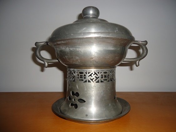 CHINESE QING SILVER HOT POT: 9.5"H.