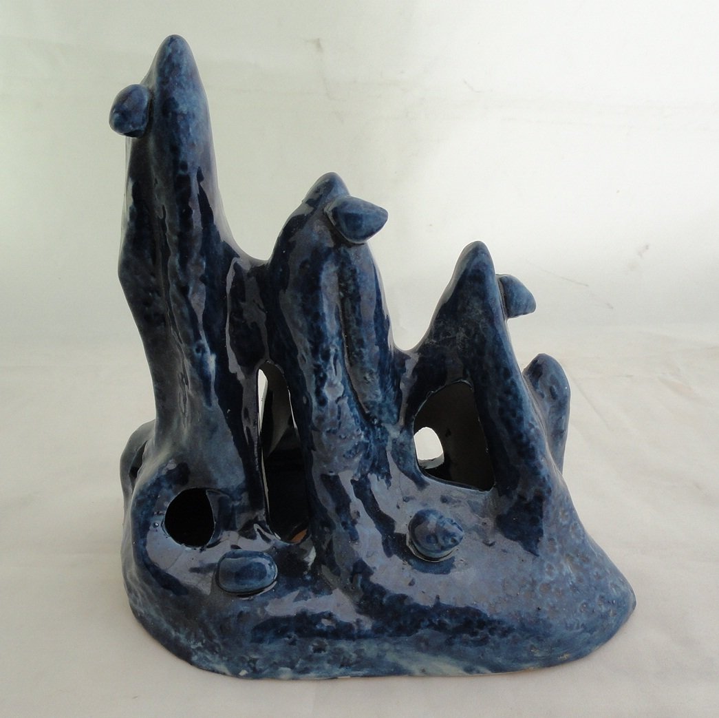 Chinese Scholar Brush stand from Early 1900's: A nice Chinese scholar brush stand made in the shape of mountains, marked "Made in China" and "2", from the early 1900's. The brush stand is 6 inches tall, 5.7 inches wide and 4 inches deep. This lot