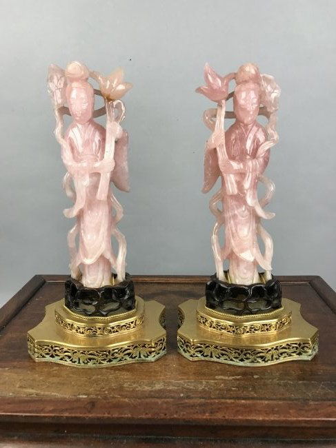 18-19th Century A Pair Carved Rose Quartz Figure (1 of 10)