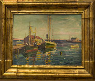 William Greason 1884-1945 Provincetown Boats: oil signed 11 x 15