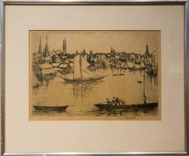William Meyerowitz 1887-1981 Gloucester Harbor: Gloucester Harbor signed etching 8.5 x 11.5