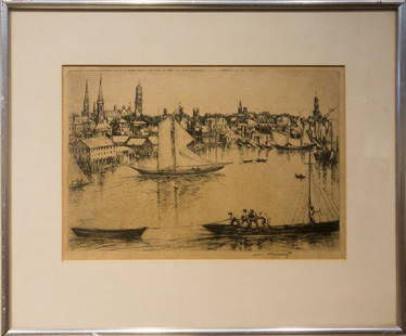 William Meyerowitz 1887-1981 Gloucester Harbor: Gloucester Harbor signed etching 8.5 x 11.5