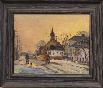 Antonio Cirino 1888-1983 End of Day: End of Day signed oil on canvas mnt. on board 8 x 10