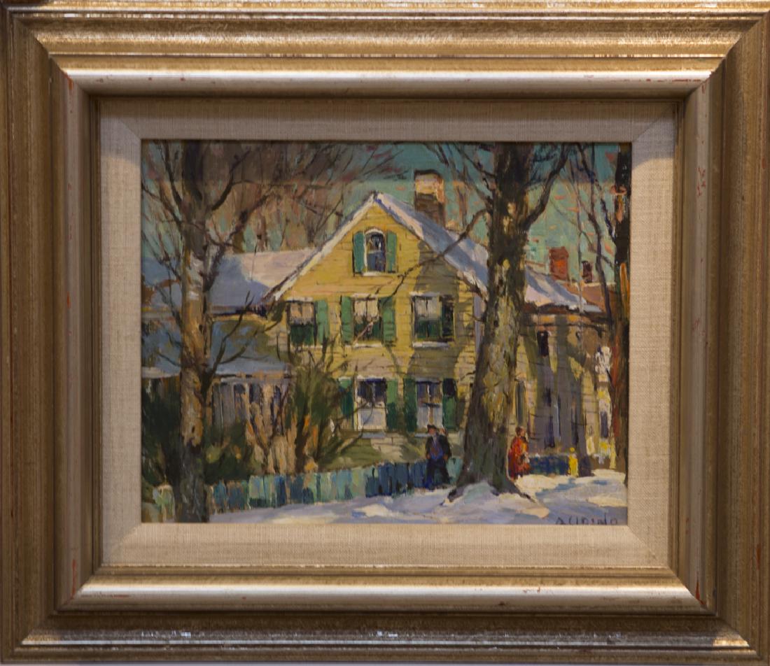 Antonio Cirino 1888-1983 Winter Stroll: Winter Stroll signed oil on canvas mnt. on board 8 x 10