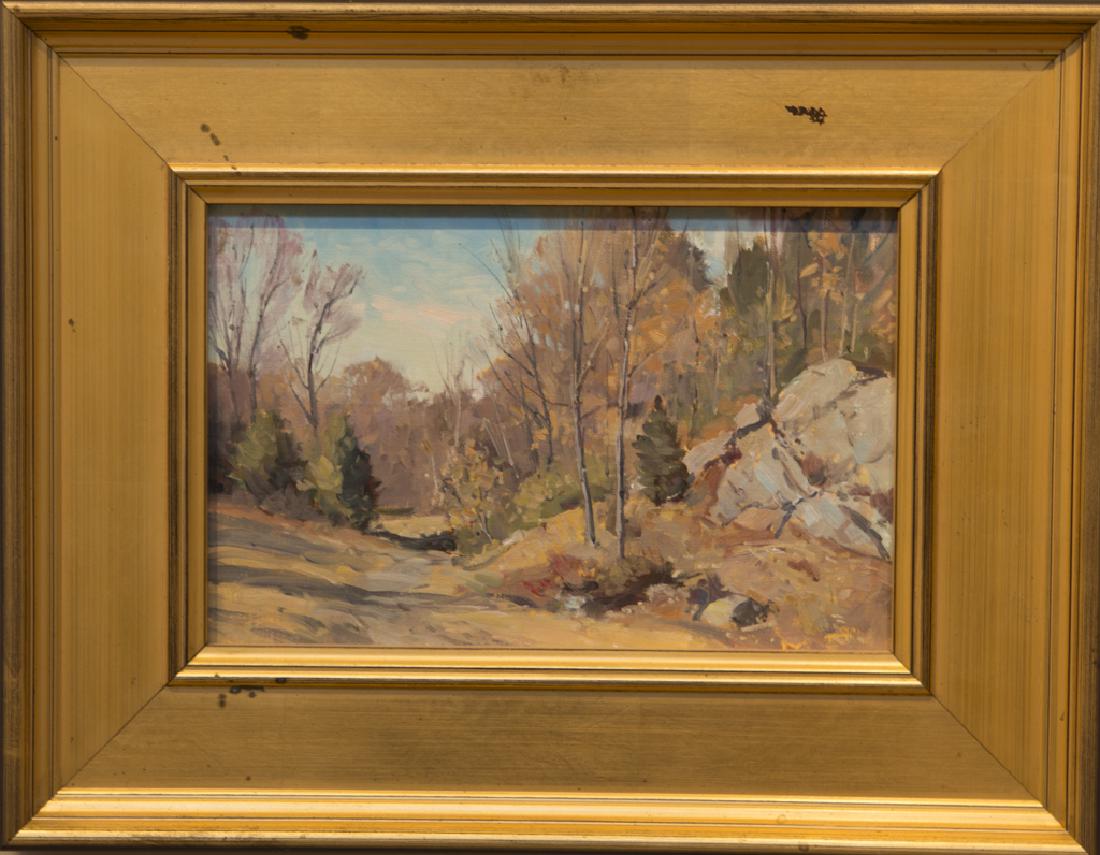 Attrib. to Bernard Corey 1914-2000 Blue Sky - Path: Blue Sky - Path View unsigned - estate stamped oil on canvas mnt. on board 8 x 12