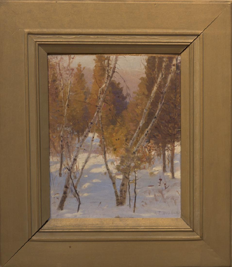 Aldro T. Hibbard 1886-1972 Birch Trees: Birch Trees signed oil on canvas mnt. on board 12 x 9
