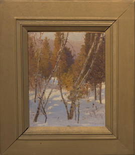 Aldro T. Hibbard 1886-1972 Birch Trees: Birch Trees signed oil on canvas mnt. on board 12 x 9