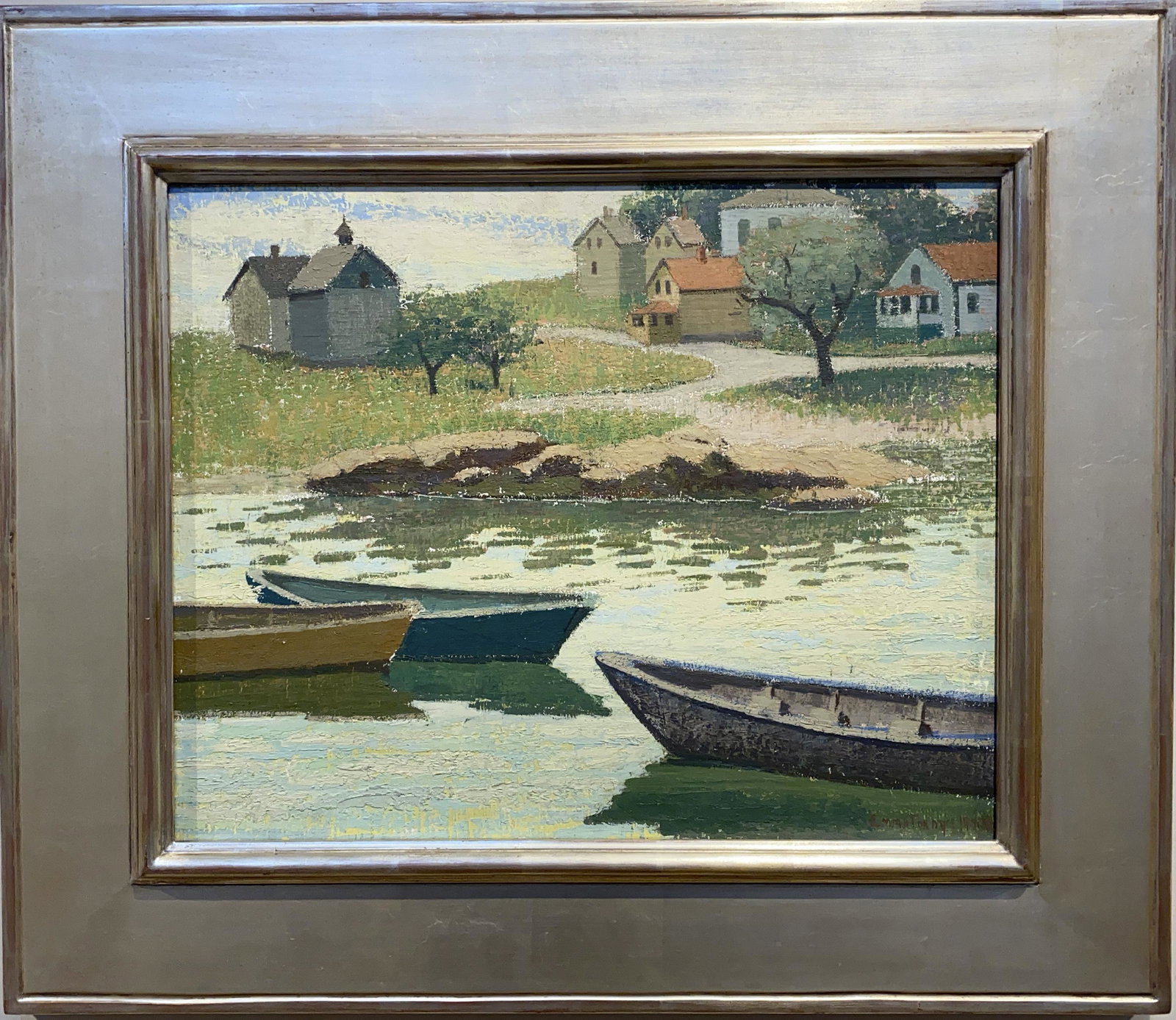 Emma Fordyce MacRae 1887-1974 Reflections, Fisherman's: oil on board 16 x 20 signed (l.r.) & estate stamped